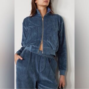 SUZIE KONDI Jetta Velour Track Jacket Blue NWT Flaw